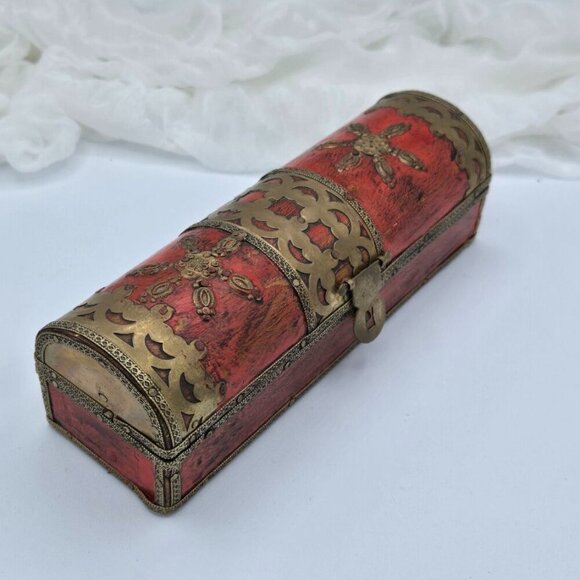 Red & Brass Trinket ChestVintage Indian Pen BoxKALAMDANKeepsake Case